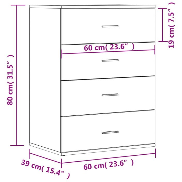 Buffet chêne marron 60x39x80 cm bois d'ingénierie - Photo n°11