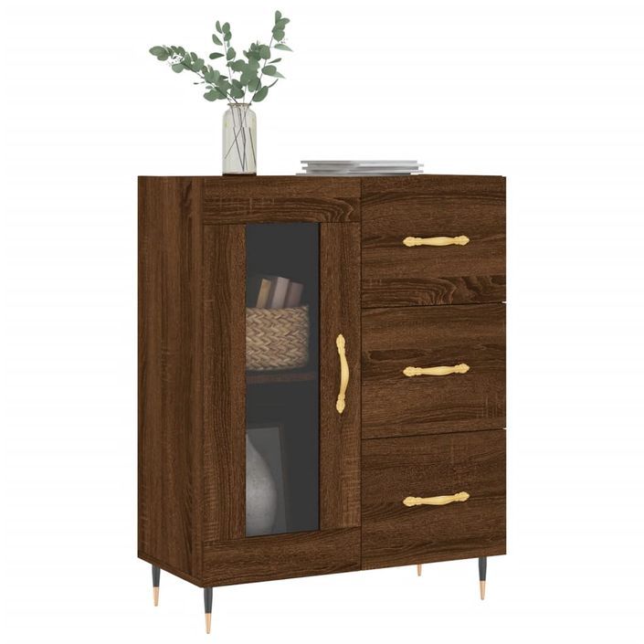 Buffet chêne marron 69,5x34x90 cm bois d'ingénierie - Photo n°3