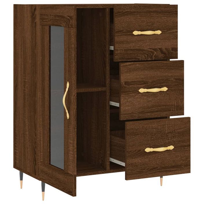 Buffet chêne marron 69,5x34x90 cm bois d'ingénierie - Photo n°6