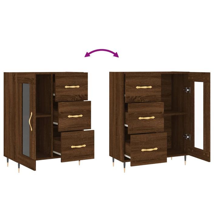 Buffet chêne marron 69,5x34x90 cm bois d'ingénierie - Photo n°9