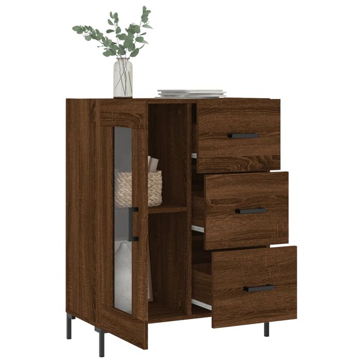 Buffet chêne marron 69,5x34x90 cm bois d'ingénierie - Photo n°4