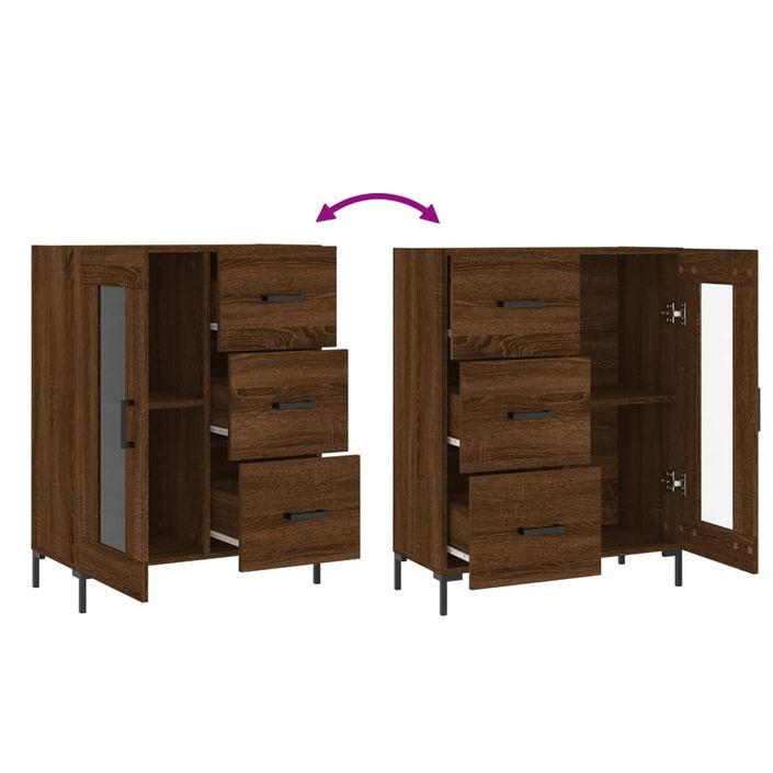 Buffet chêne marron 69,5x34x90 cm bois d'ingénierie - Photo n°9