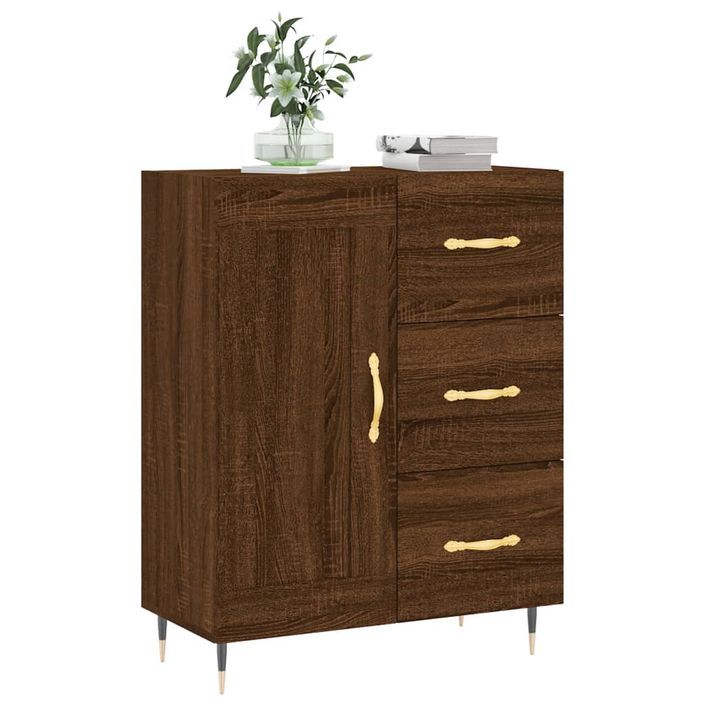 Buffet chêne marron 69,5x34x90 cm bois d'ingénierie - Photo n°3