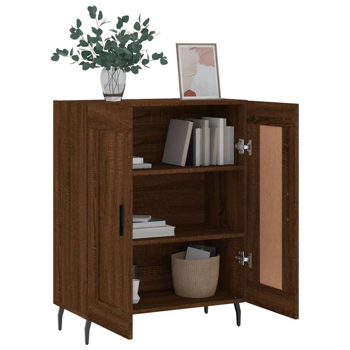 Buffet chêne marron 69,5x34x90 cm bois d'ingénierie - Photo n°4