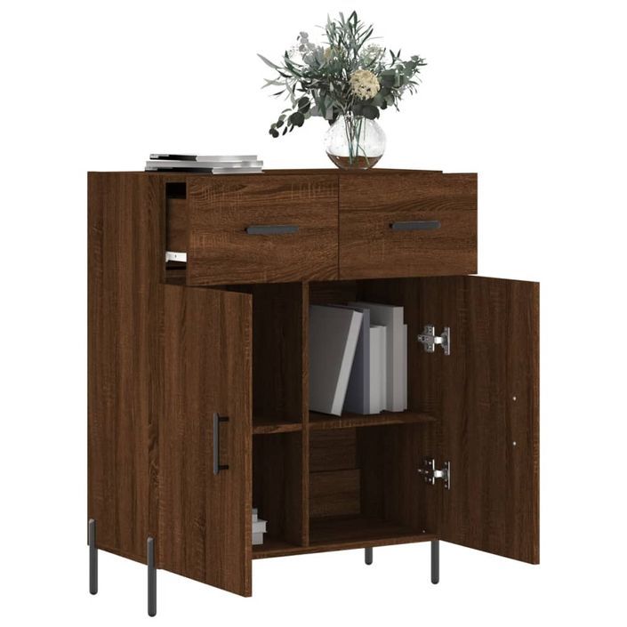 Buffet chêne marron 69,5x34x90 cm bois d'ingénierie - Photo n°4