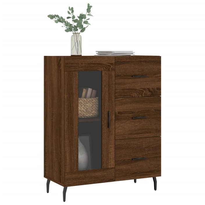 Buffet chêne marron 69,5x34x90 cm bois d'ingénierie - Photo n°3