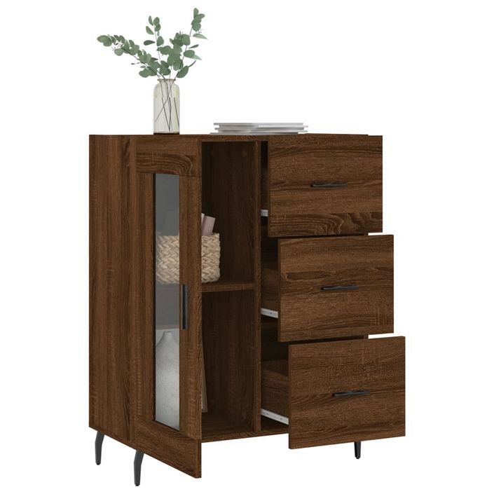 Buffet chêne marron 69,5x34x90 cm bois d'ingénierie - Photo n°4