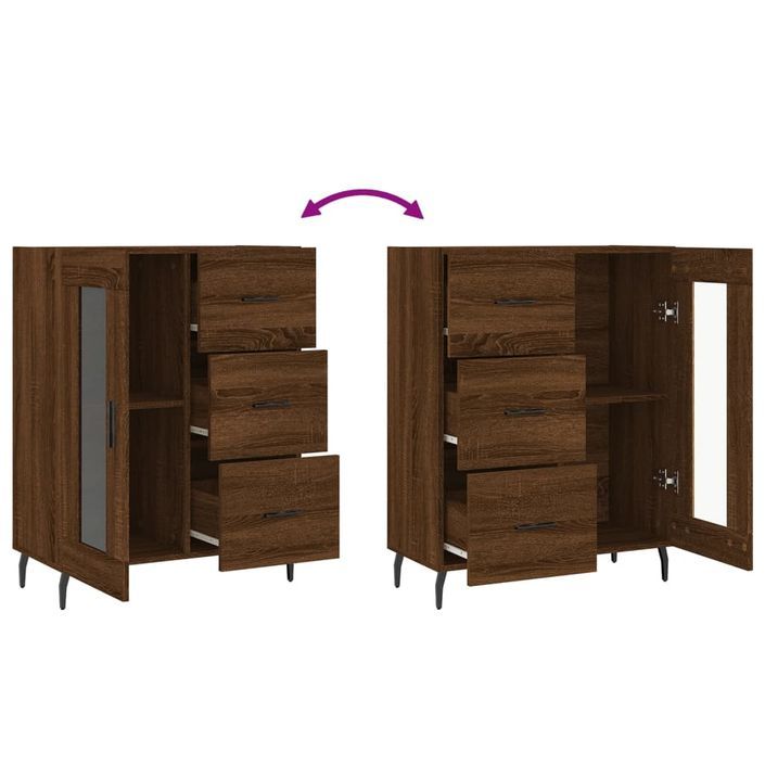 Buffet chêne marron 69,5x34x90 cm bois d'ingénierie - Photo n°9