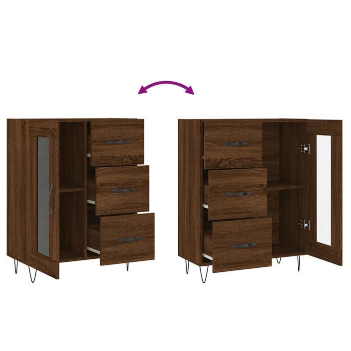 Buffet chêne marron 69,5x34x90 cm bois d'ingénierie - Photo n°9