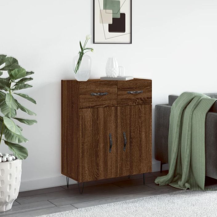 Buffet chêne marron 69,5x34x90 cm bois d'ingénierie - Photo n°2