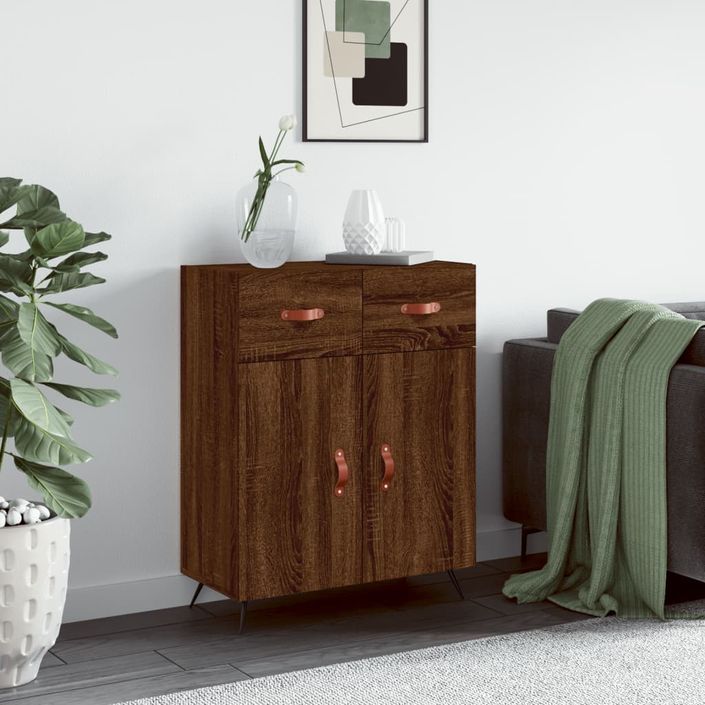 Buffet chêne marron 69,5x34x90 cm bois d'ingénierie - Photo n°2