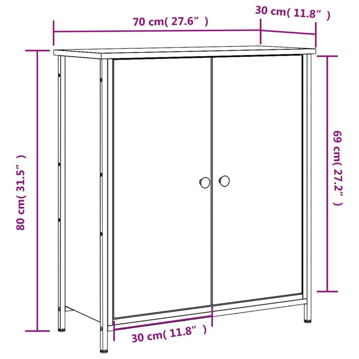 Buffet chêne marron 70x30x80 cm bois d'ingénierie - Photo n°11