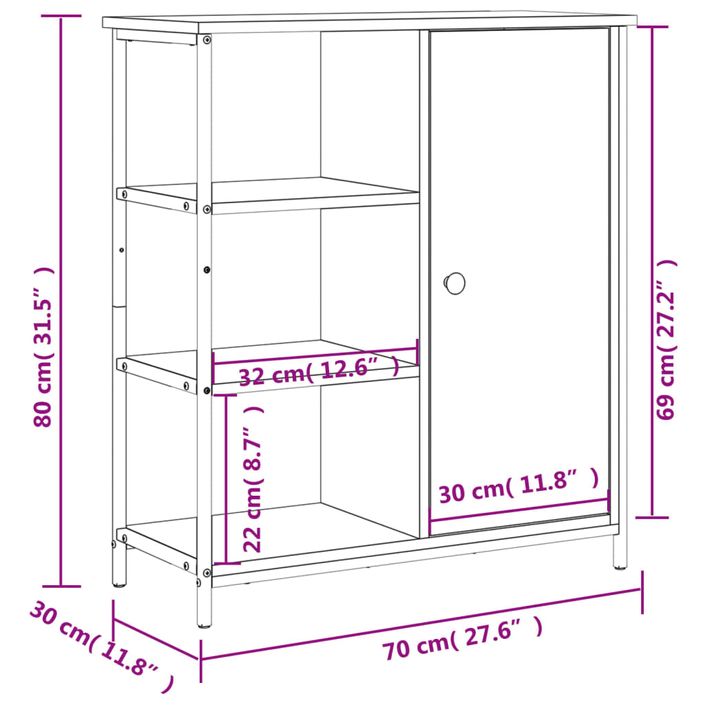 Buffet chêne marron 70x30x80 cm bois d'ingénierie - Photo n°12