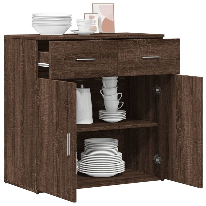 Buffet chêne marron 79x38x80 cm bois d'ingénierie - Photo n°4