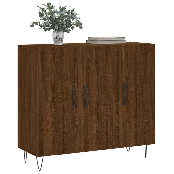 Buffet chêne marron 90x34x80 cm bois d'ingénierie - Photo n°3