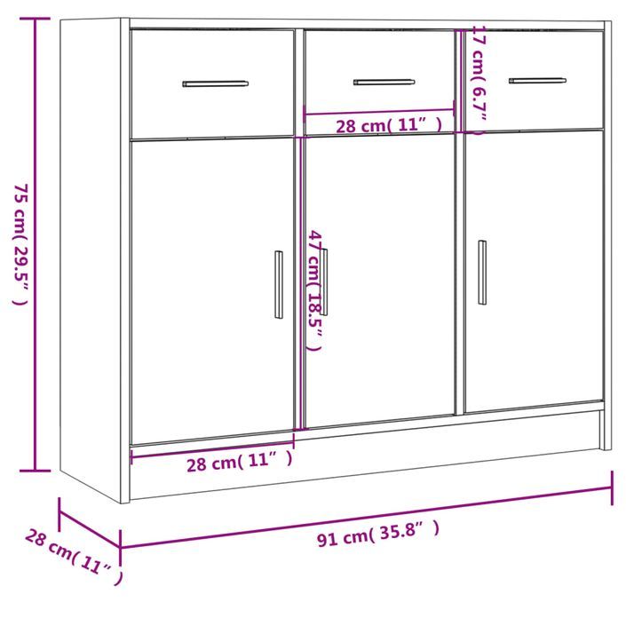 Buffet chêne marron 91x28x75 cm bois d'ingénierie - Photo n°10