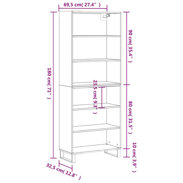 Buffet chêne sonoma 69,5x32,5x180 cm bois d'ingénierie - Photo n°11