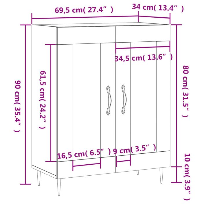 Buffet chêne sonoma 69,5x34x90 cm bois d'ingénierie - Photo n°12