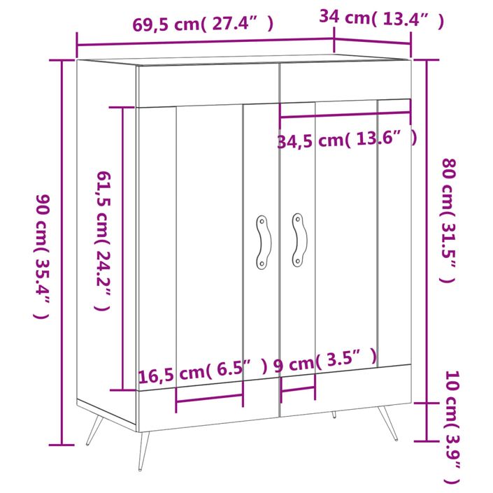 Buffet chêne sonoma 69,5x34x90 cm bois d'ingénierie - Photo n°12