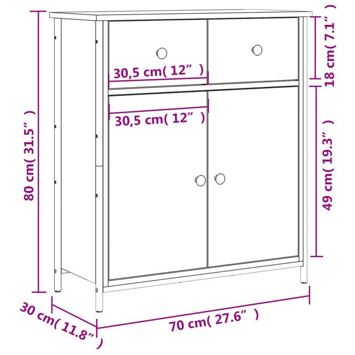 Buffet chêne sonoma 70x30x80 cm bois d'ingénierie - Photo n°11