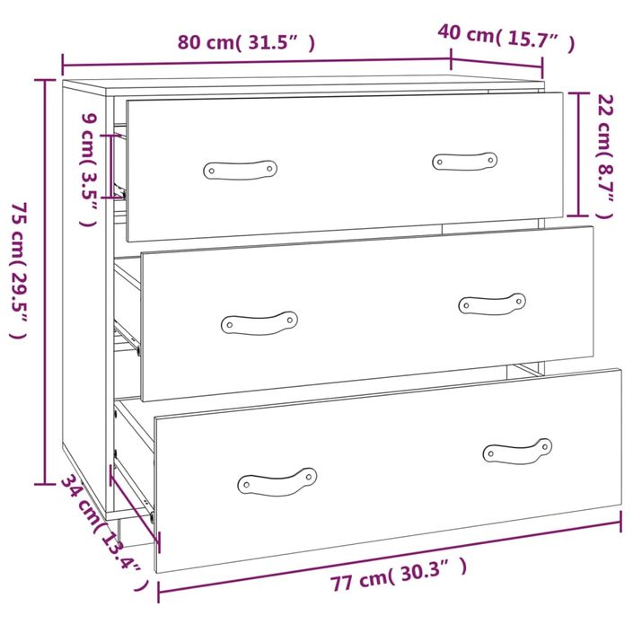 Buffet marron 80x40x75 cm bois massif de pin - Photo n°11