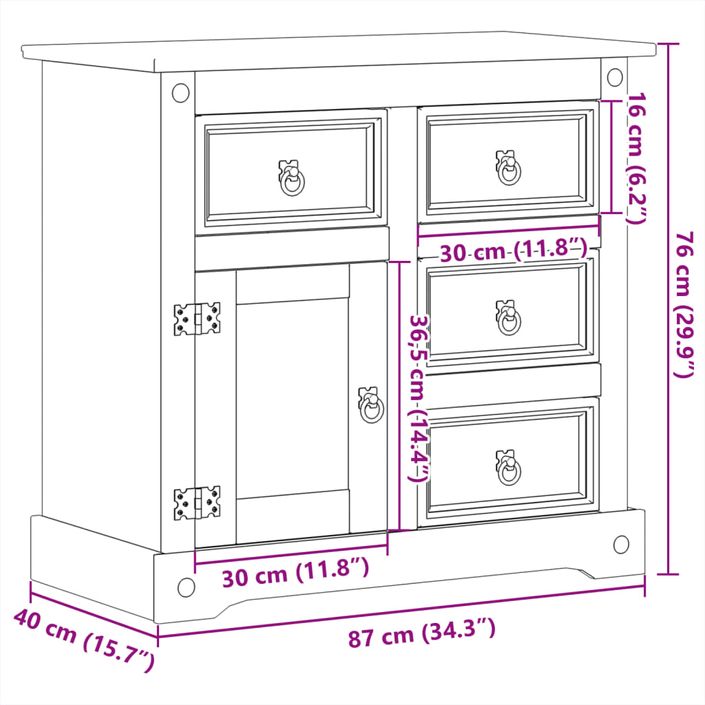 Buffet Corona 87x40x76 cm bois massif de pin - Photo n°9