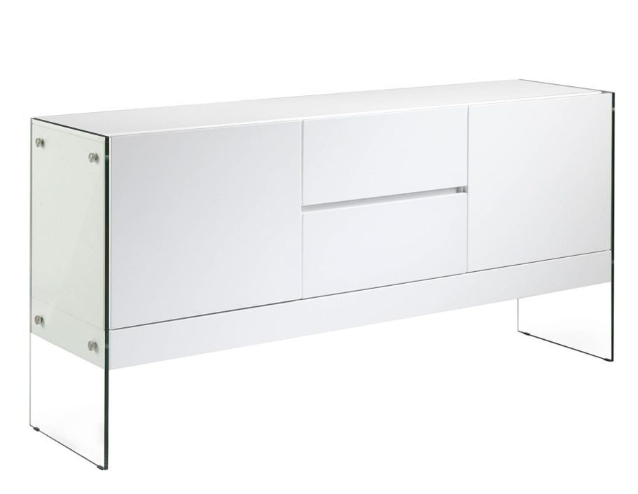 Buffet design 2 portes 2 tiroirs Lorena 180 cm - Laqué blanc et pieds verre trempé - Photo n°4