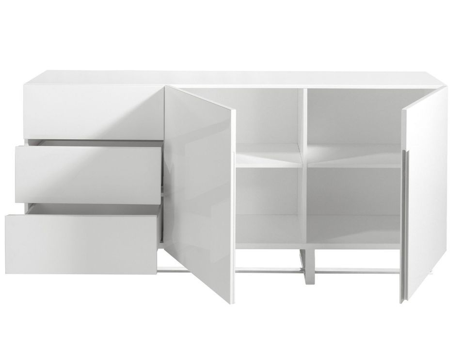 Buffet design 2 portes 3 tiroirs Dezina 180 cm - Laqué blanc et acier chromé - Photo n°2