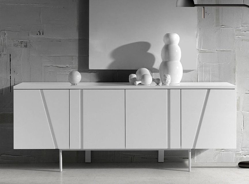 Buffet design 4 portes laqué et pieds acier blanc Basile - Photo n°2