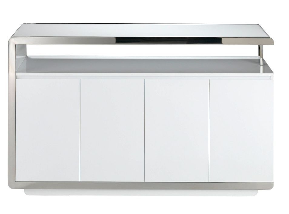 Buffet design 4 portes Modena 140 cm - Laqué blanc et acier chromé - Photo n°1