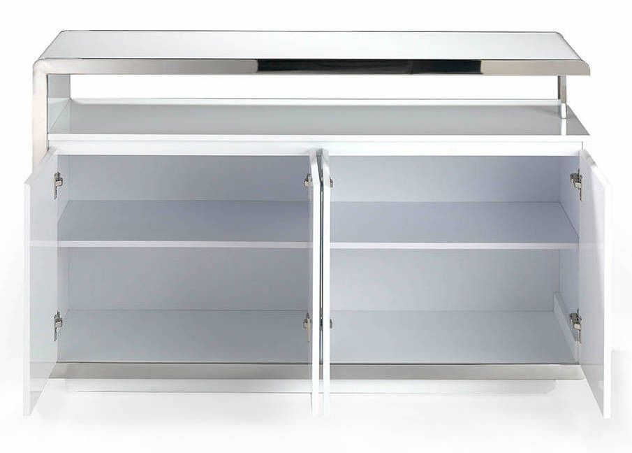 Buffet design 4 portes Modena 140 cm - Laqué blanc et acier chromé - Photo n°2