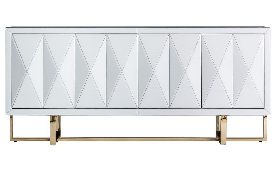Buffet design 4 portes verre blanc et acier doré Kize 180 cm - Photo n°1