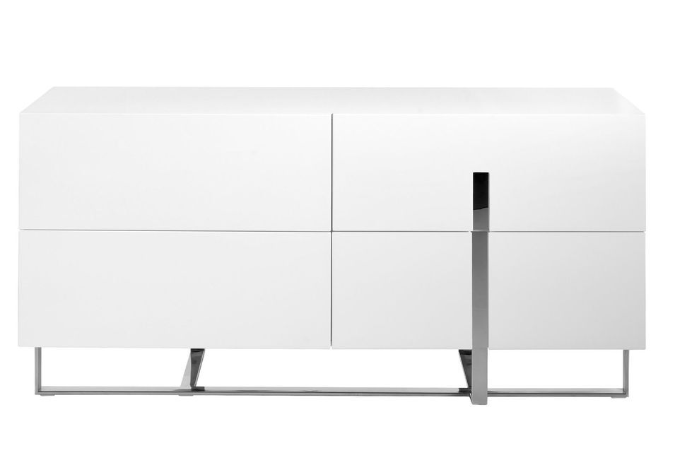 Buffet design 4 tiroirs Dezina 160 cm - Laqué blanc et acier chromé - Photo n°1