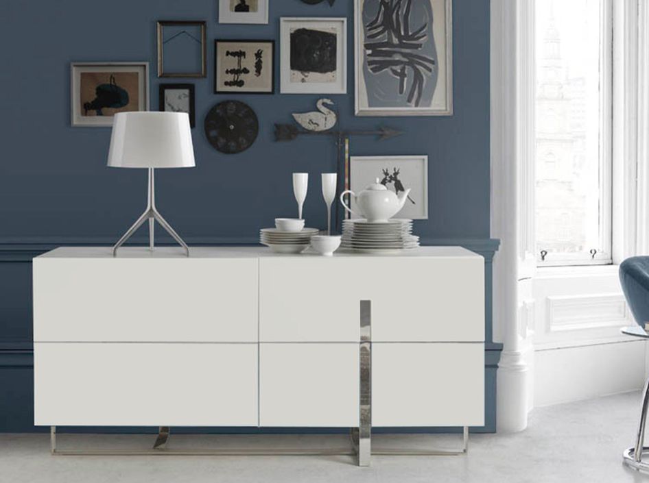 Buffet design 4 tiroirs Dezina 160 cm - Laqué blanc et acier chromé - Photo n°4