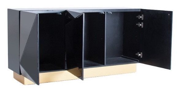 Buffet design miroir noir et pieds acier doré Ardy 153 cm - Photo n°2