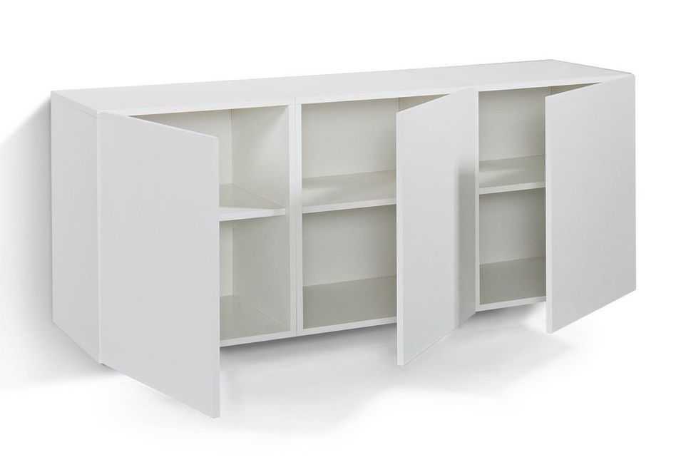 Buffet design suspendu 3 portes mélaminé blanc mat Zocy L 165 cm - Photo n°2