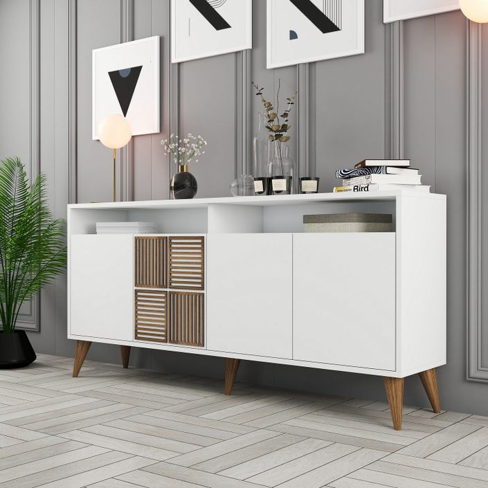 Buffet en bois blanc 4 portes Roma 160 cm - Photo n°4