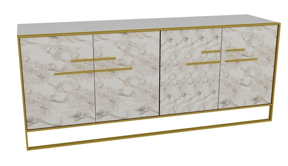 Buffet en bois blanc effet marbre et métal doré 4 portes Bali 180 cm - Photo n°1