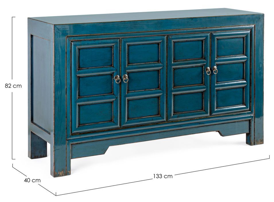 Buffet en bois bleu canard 4 portes Juan 133 cm - Photo n°7