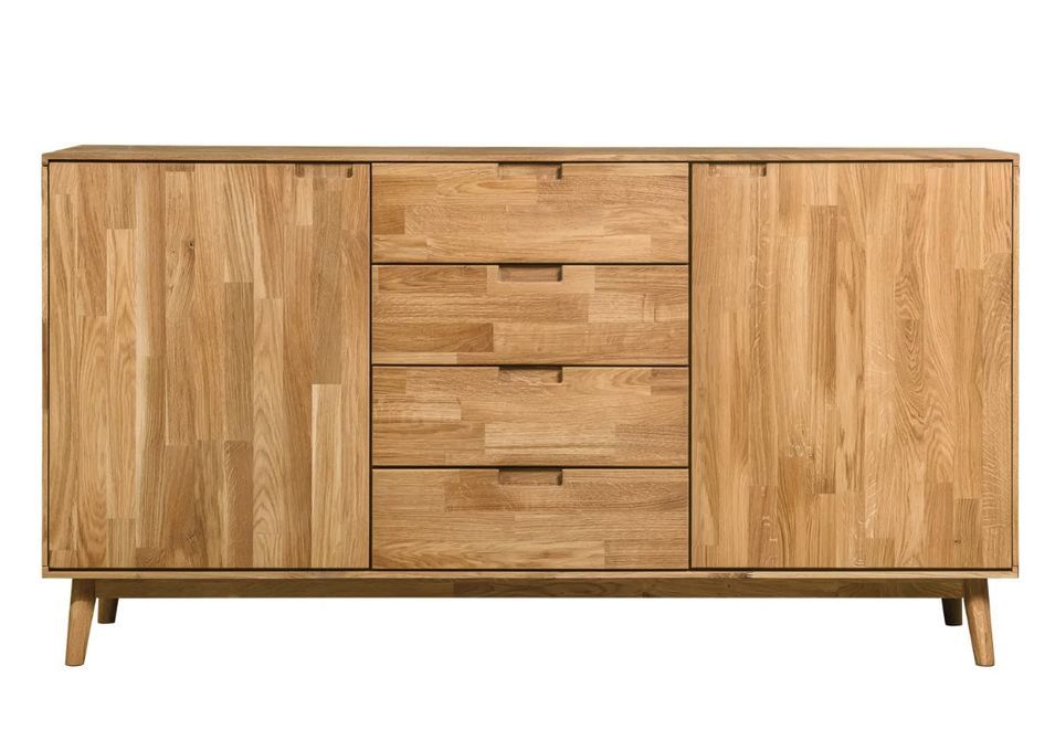 Buffet en bois de chêne massif 2 portes 4 tiroirs Kundy 160 cm - Photo n°1