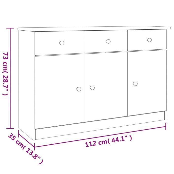 Buffet en bois massif 3 portes 3 tiroirs Malona 112 cm – Style intemporel et pratique - Photo n°8