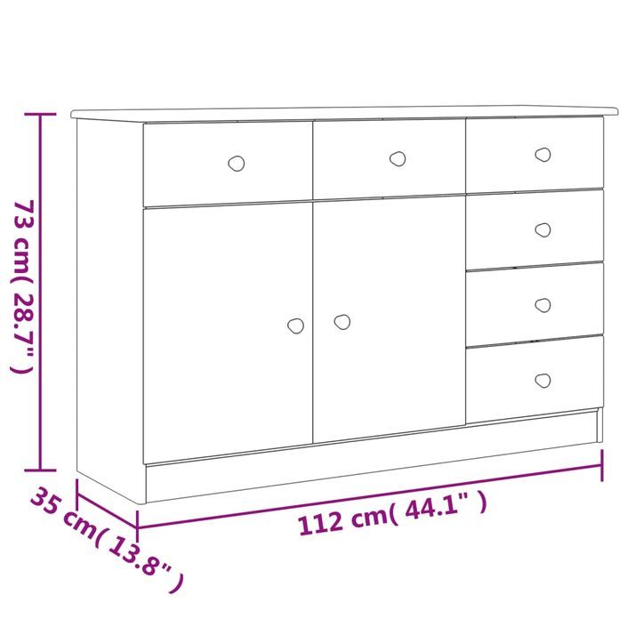 Buffet en bois massif 3 portes 6 tiroirs Malona 112 cm – Sobre et pratique - Photo n°8