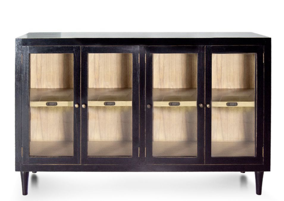 Buffet en bois massif noir 4 portes vitrées Forka 140 cm - Photo n°1