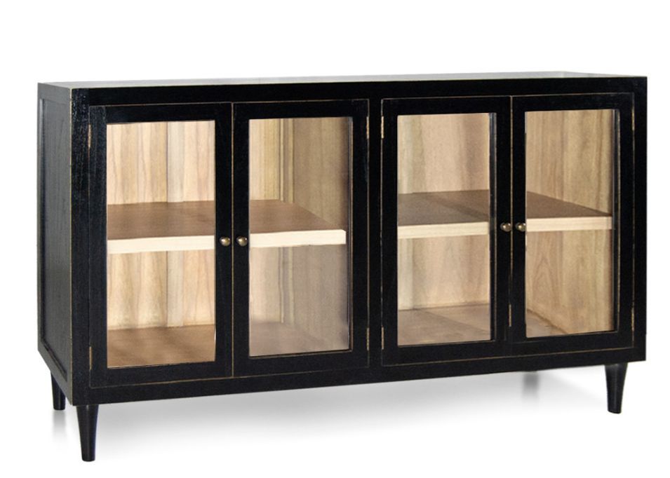 Buffet en bois massif noir 4 portes vitrées Forka 140 cm - Photo n°5