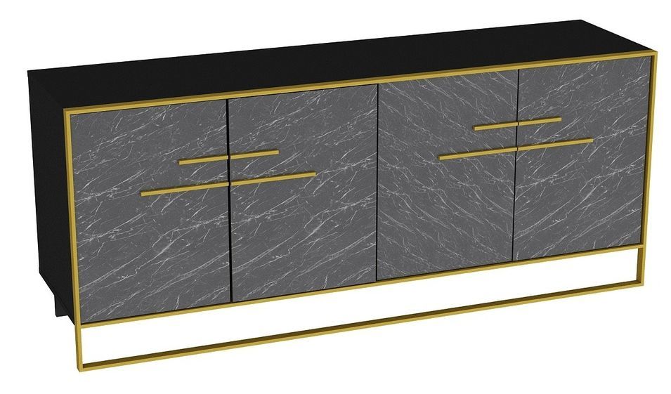 Buffet en bois noir effet marbre et métal doré 4 portes Bali 180 cm - Photo n°1
