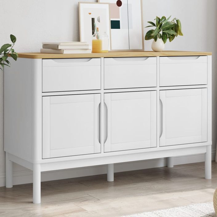 Buffet FLORO blanc 114x43x74 cm bois massif de pin - Photo n°2