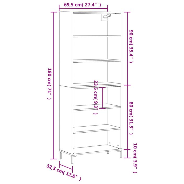 Buffet gris béton 69,5x32,5x180 cm bois d'ingénierie - Photo n°11