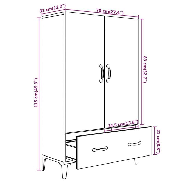 Buffet Gris béton 70x31x115 cm Bois d'ingénierie - Photo n°8