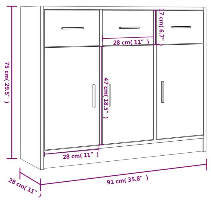 Buffet gris béton 91x28x75 cm bois d'ingénierie - Photo n°10