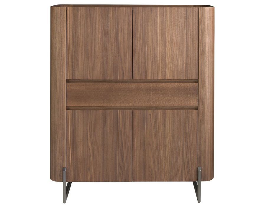 Buffet haut 4 portes Bokane 115 cm - Noyer et acier chromé - Photo n°1